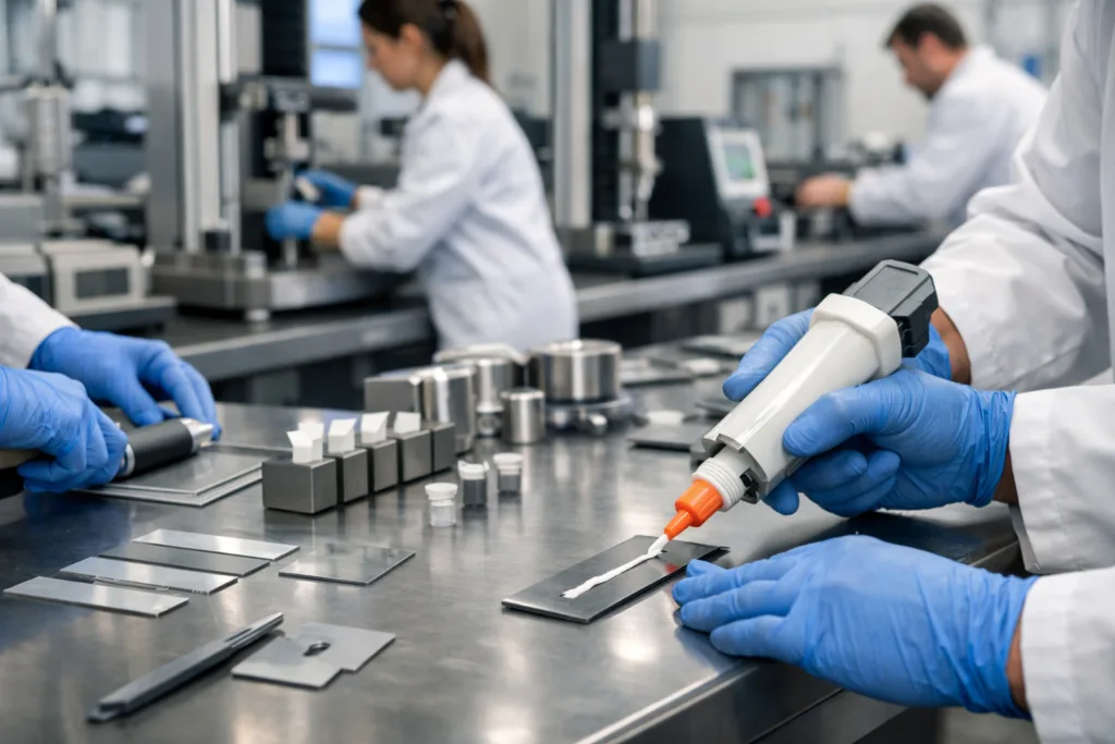 Practical Guide: Adhesive Testing Methods Buyers Should Understand 25 Industrial lab showing peel, shear, and tensile tests for adhesives, illustrating testing methods buyers should understand.