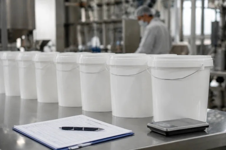 Bulk Adhesive Supply 4 A realistic industrial scene showing consistent adhesive production with neatly aligned containers, uniform labeling, controlled filling, and organized quality documentation to convey repeatable manufacturing stability.