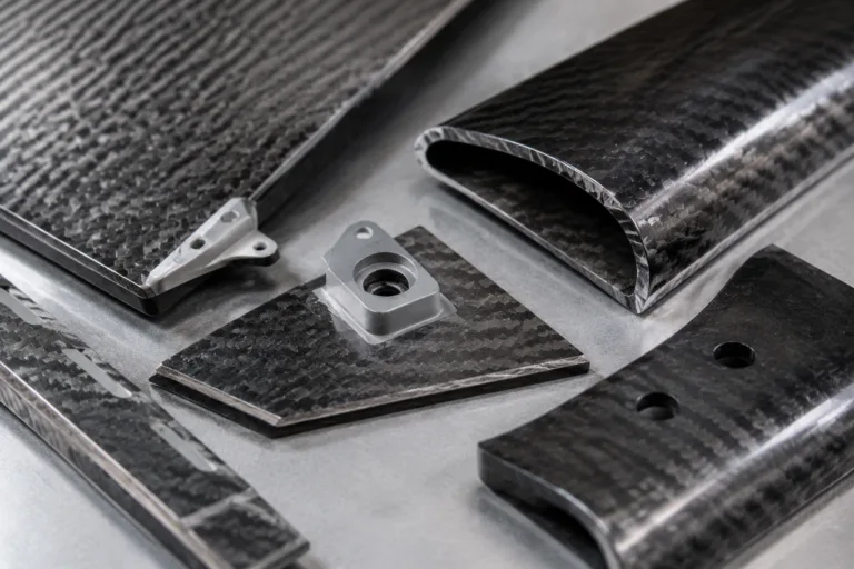 Carbon Fiber Adhesive 15 Professional close-up image of advanced composite manufacturing with narrow joints, insert areas, curved carbon fiber sections, edge joints, and prepared bonded surfaces for adhesive selection.