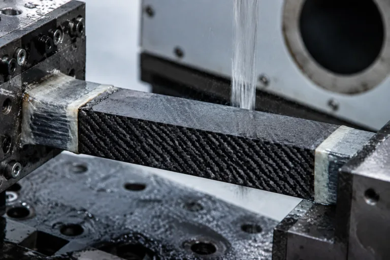 Composite Adhesive 17 A realistic close-up scene showing composite bonded structures in a clean industrial testing environment, illustrating service conditions such as vibration, humidity, oils, chemicals, and thermal movement for long-term durability assessment.