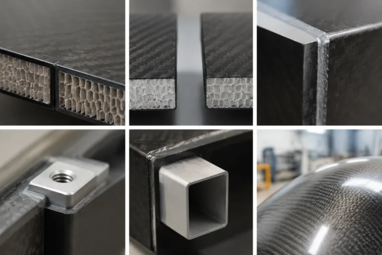 Composite Adhesive 14 A realistic professional product photography scene illustrating composite adhesive selection across thin bond lines, wider gaps, edge joints, insert joints, and curved surfaces.