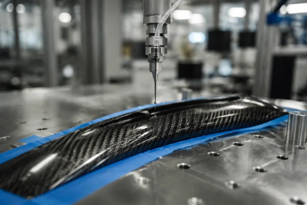 How to Choose an Adhesive for Visible Carbon Fiber Parts Without Ruining the Finish 2 controlled adhesive dispensing carbon fiber
