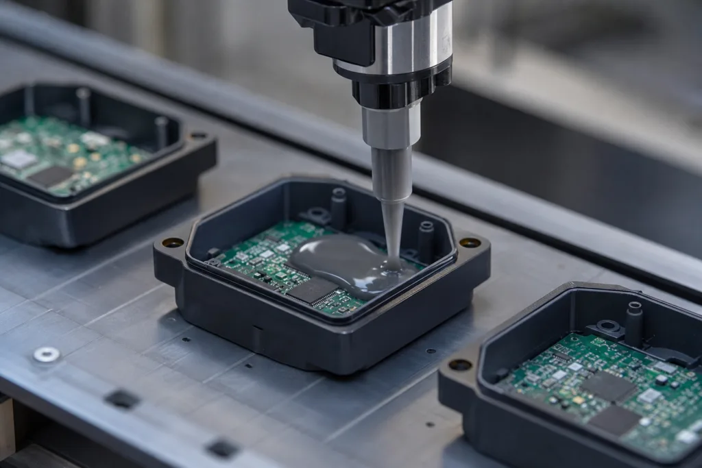 How Potting Adhesives Protect Electronics from Moisture, Corrosion, Chemicals, and Contamination 2 electronics potting dispensing process