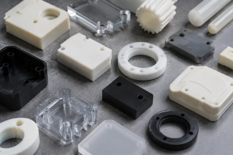 Plastic Adhesive 10 A clean technical product photo showing multiple engineering plastic samples used to evaluate adhesive selection and bonding performance.