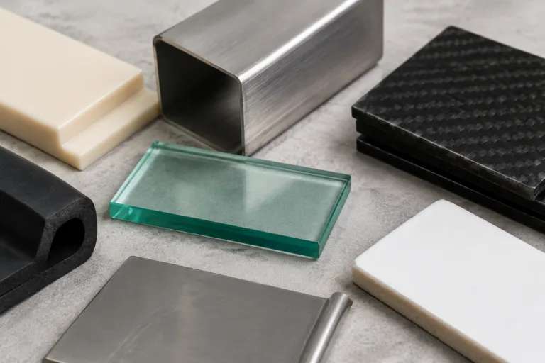 Metal Adhesive 11 A realistic technical composition for evaluating adhesive selection between metal and multiple material types, shown in a clean professional product photography style.