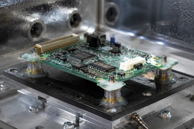 PCB Adhesive 16 A realistic close-up of electronic board sections designed for reliability testing, showing durable PCB adhesive support under vibration, humidity, and temperature stress. Clean industrial composition with no text or watermark.