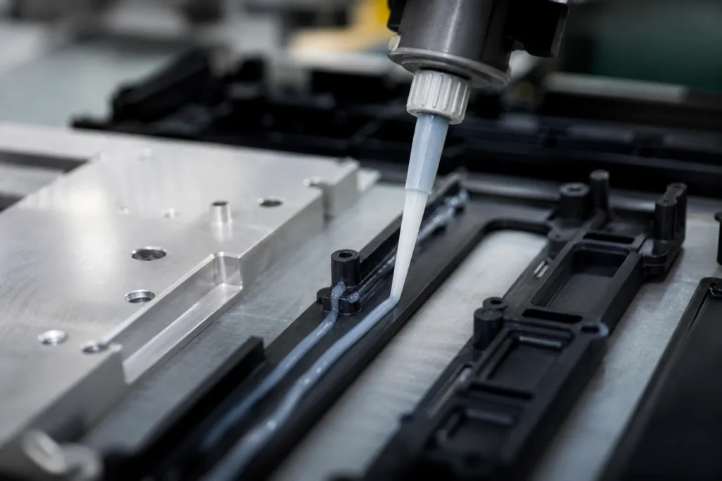 Plastic to Metal Adhesive: Best Options, Bonding Challenges, and How to Choose the Right Glue 9 An industrial bonding setup showing prepared plastic and metal components ready for adhesive application.