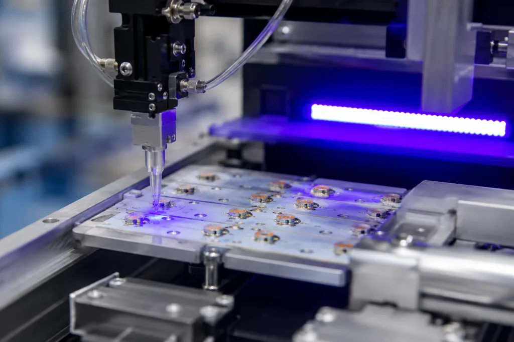 Adhesives for LED and Electronics Assembly: How to Balance Speed, Precision, Thermal Management, and Reliability 3 uv led adhesive dispensing curing