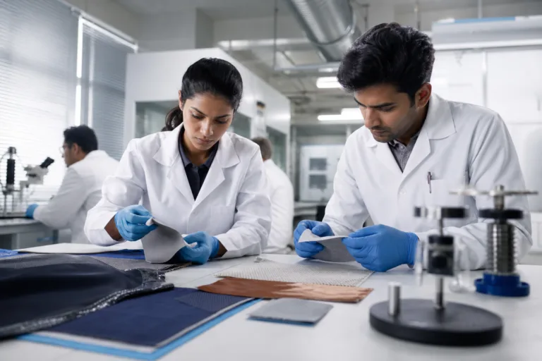 Laboratory evaluation of flexible adhesive samples for washable fabric assemblies and soft hand feel control.