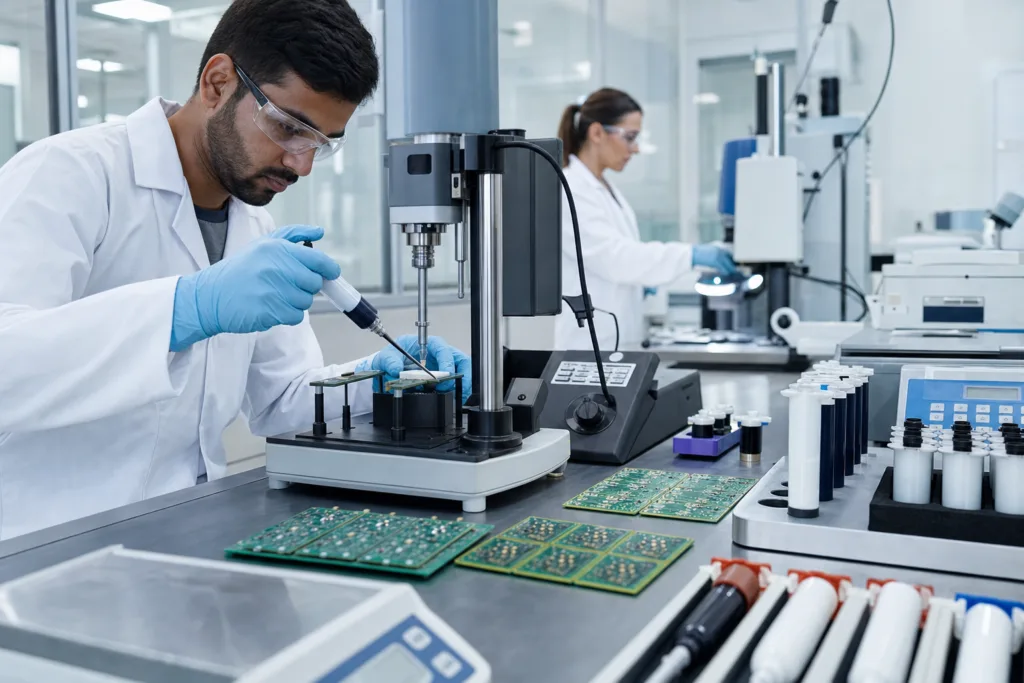 Why PCB Adhesives Fail in Production: 12 Root Causes of Poor Hold, Voids, Cracking, and Reliability Loss 2 pcb adhesive lab testing cure viscosity