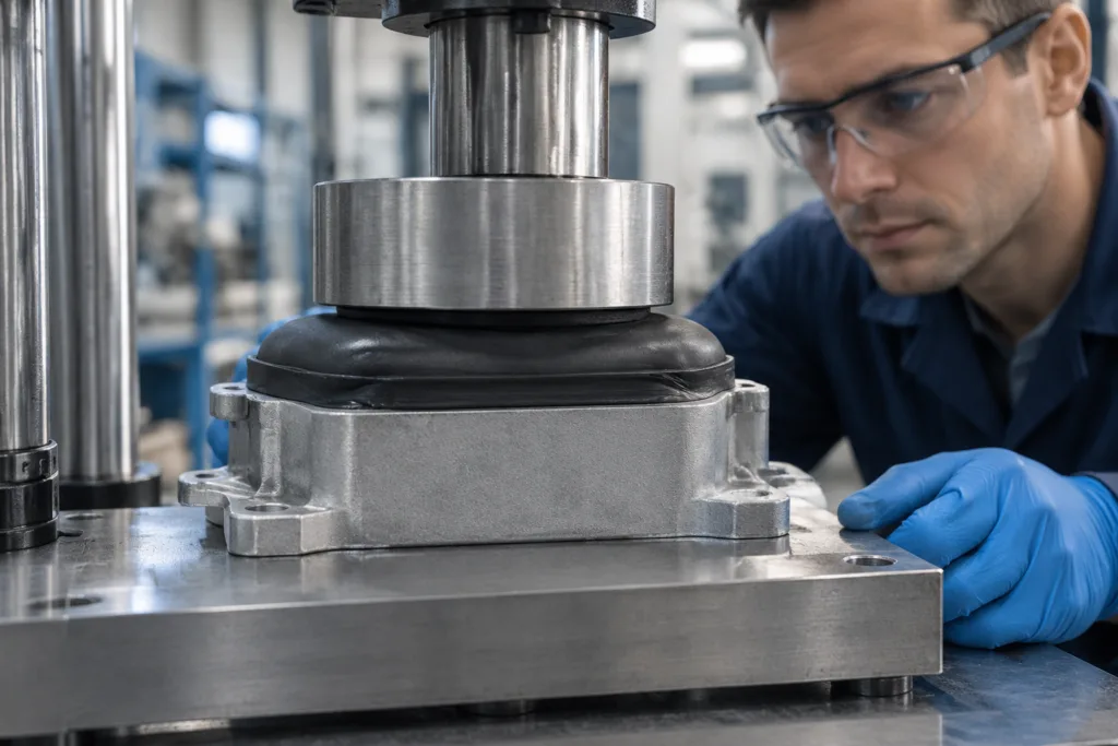 compression testing bonded rubber pad
