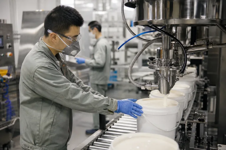 Industrial filling line preparing flexible adhesive for foam and fabric lamination use