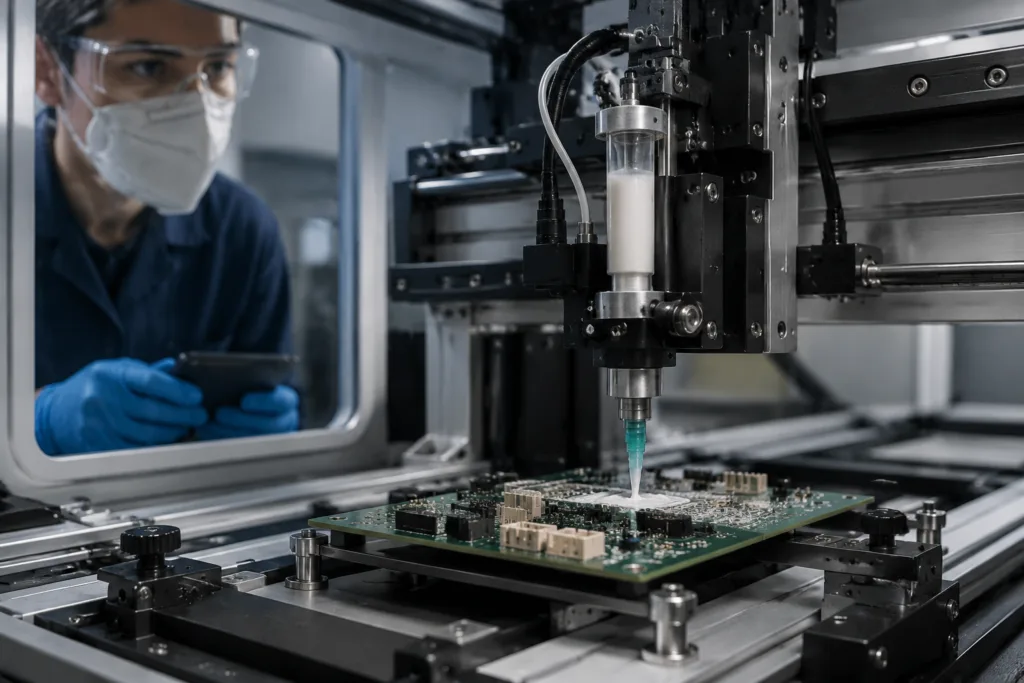 Insulation Adhesive Viscosity: How to Control Flow Without Flooding Critical Areas 2 pcb insulation adhesive dispensing control
