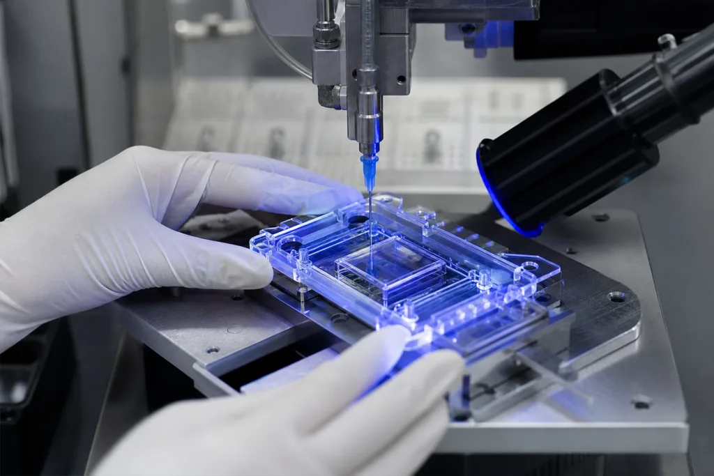 UV Adhesive Bond Line Thickness: Cure, Clarity, and Strength 2 controlled uv bonding clear parts