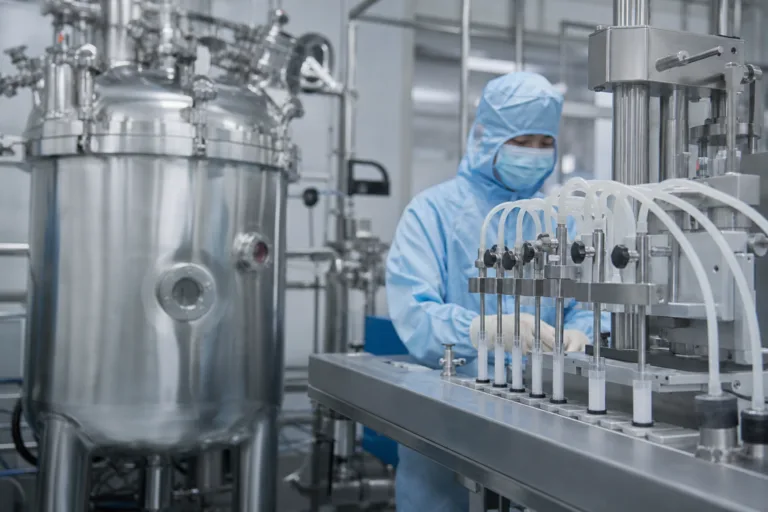 Industrial filling line preparing cartridges of fast-curing adhesive in a controlled production setting